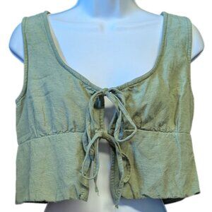 Midnight Sky Vest Double Tie Linen Blend Sage Green Women's Size Large